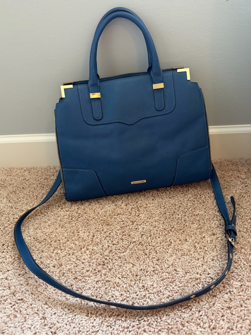Rebecca Minkoff Blue Purse with Gold Accents